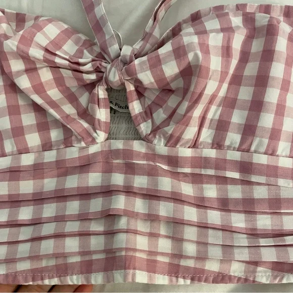 NWT Abercrombie & Fitch Pink Checkered Halter Crop Top (Size XS) - Picture 2 of 8